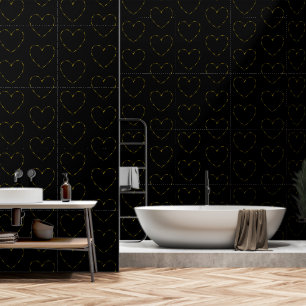Elegant patroon van gouden harten op zwart behang