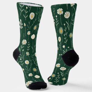 Elegant patroon van wilde bloemen op donkergroen sokken
