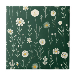 Elegant patroon van wilde bloemen op donkergroen tegeltje