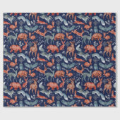 Elegant patroon van wilde bosdieren op blauw cadeaupapier (Vlak)