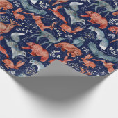 Elegant patroon van wilde bosdieren op blauw cadeaupapier (Hoek)
