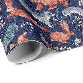 Elegant patroon van wilde bosdieren op blauw cadeaupapier (Rol Hoek)