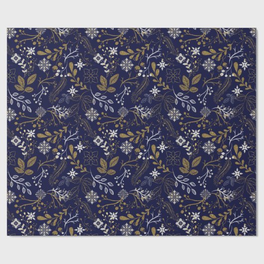 Elegant patroon van witte, gele planten op blauw cadeaupapier (Vlak)