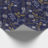 Elegant patroon van witte, gele Planten op blauw Cadeaupapier (Hoek)