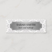 Elegant patroon / zilver metaal / wit mini visitekaartje (Voorkant)