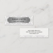 Elegant patroon / zilver metaal / wit mini visitekaartje (Voorkant / Achterkant)