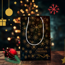Elegant patroon ZWART GOUD Prettig Kerstfeest Medium Cadeauzakje