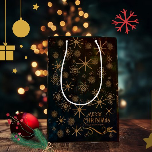 Elegant patroon ZWART GOUD Prettig Kerstfeest Medium Cadeauzakje