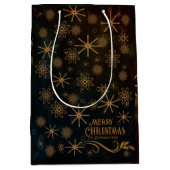 Elegant patroon ZWART GOUD Prettig Kerstfeest Medium Cadeauzakje (Voorkant)