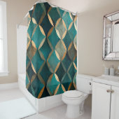 Elegant patroontje blauwgroen goudluxe douchegordijn (In situ)