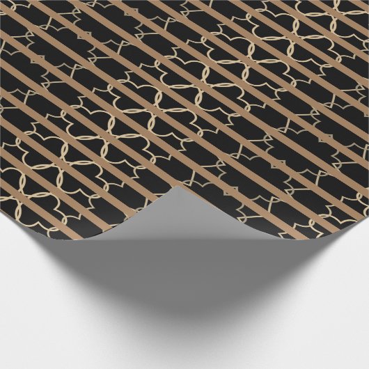 Elegant Pattern Black Gold Trellis Striped Cadeaupapier (Hoek)