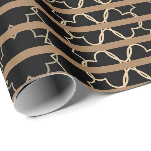 Elegant Pattern Black Gold Trellis Striped Cadeaupapier (Rol Hoek)