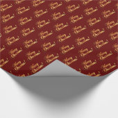 Elegant Pattern Burgundy Red Merry kerst Cadeaupapier (Hoek)