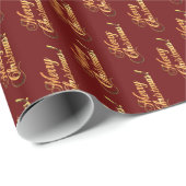 Elegant Pattern Burgundy Red Merry kerst Cadeaupapier (Rol Hoek)