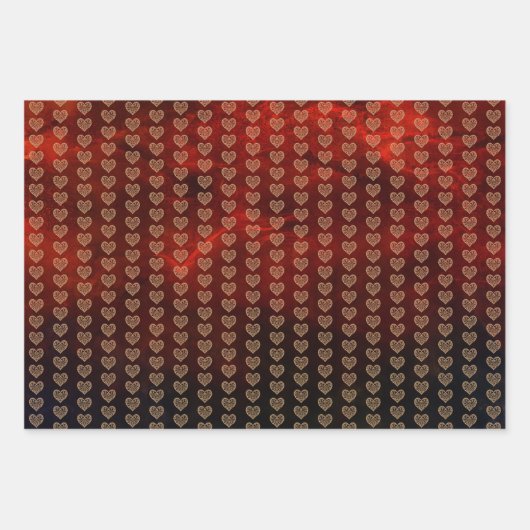 Elegant Pattern Red Gold Hearts Valentijn Inpakpapier Vel (Voorkant 3)