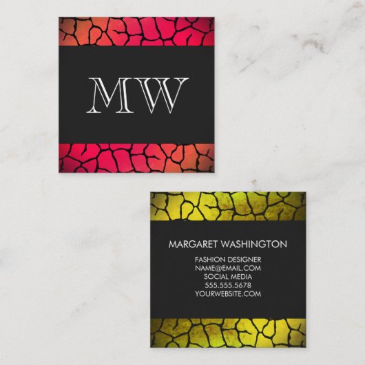 Elegant Pattern Red met Klassiek Monogram Vierkante Visitekaartje (Voorkant / Achterkant)