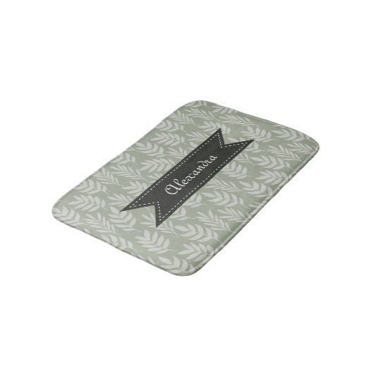 Elegant Pattern Sage Green Leaves met haar naam Badmat (Gekanteld)