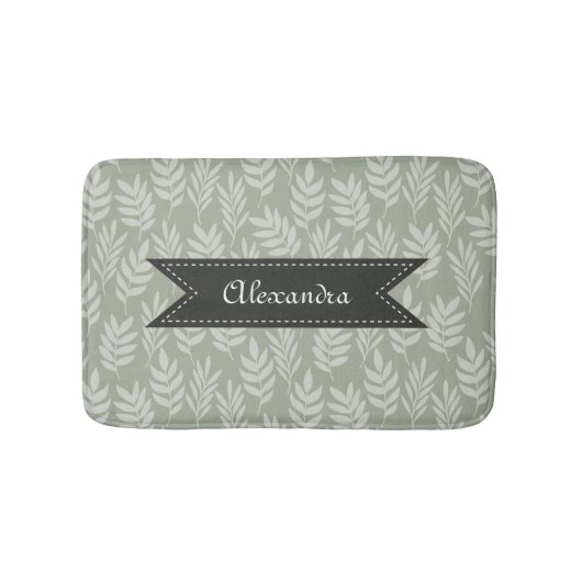 Elegant Pattern Sage Green Leaves met haar naam Badmat (Voorkant)