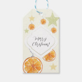 Elegant Pattern Sinaasappels en Sterren op Beige Cadeaulabel (Voorkant)