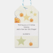 Elegant Pattern Sinaasappels en Sterren op Beige Cadeaulabel (Achterkant)