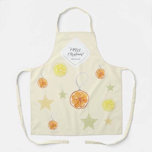 Elegant Pattern Sinaasappels en Sterren op Beige Schort (Voorkant)