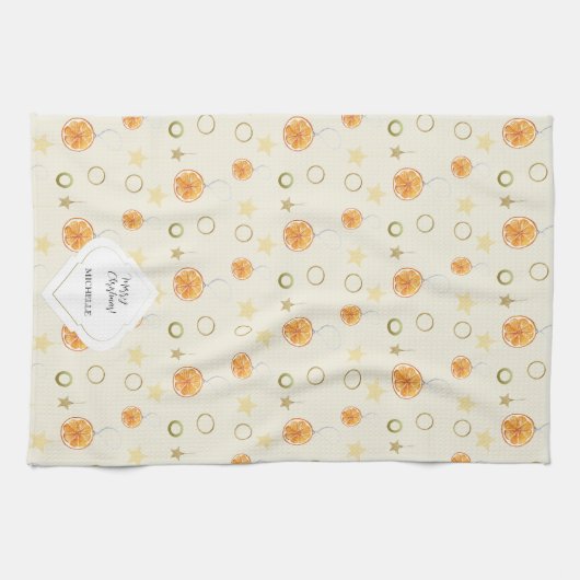 Elegant Pattern Sinaasappels en Sterren op Beige Theedoek (Horizontaal)