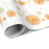 Elegant Pattern Sinaasappels en Sterren Op Winterw Cadeaupapier (Rol Hoek)