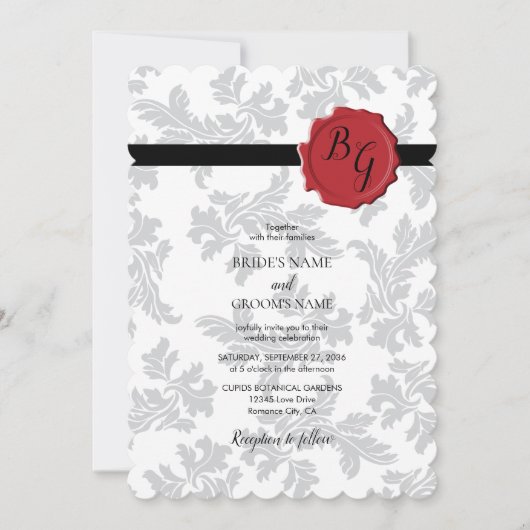 Elegant Pattern & Wax Seal Wedding Invitations Kaart (Voorkant)