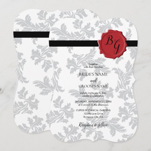 Elegant Pattern & Wax Seal Wedding Invitations Kaart (Voorkant / Achterkant)