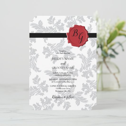Elegant Pattern & Wax Seal Wedding Invitations Kaart (Staand voorkant)