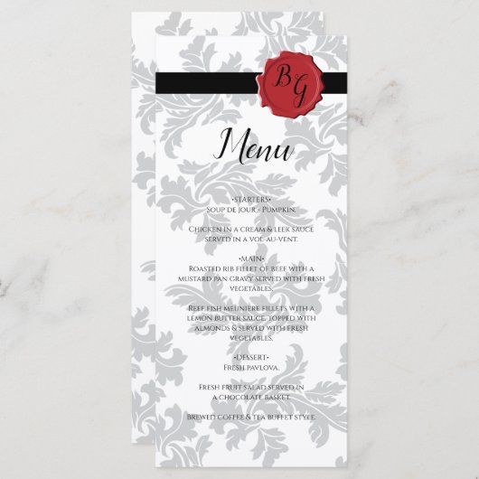 Elegant Pattern & Wax Seal Wedding Menu (Voorkant / Achterkant)