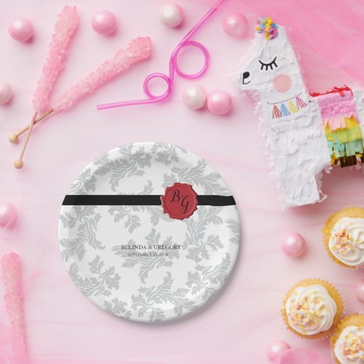 Elegant Pattern & Wax Seal Wedding Papieren Bordje (Feest)