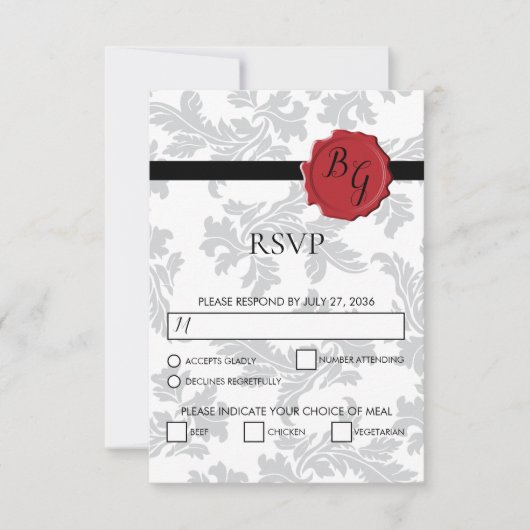Elegant Pattern & Wax Seal Wedding RSVP Kaarten (Voorkant)