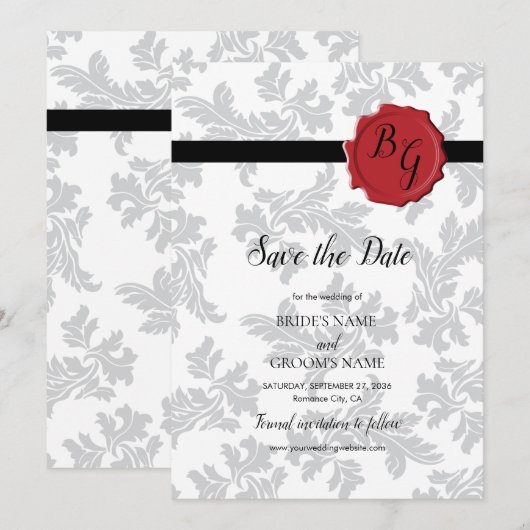 Elegant Pattern & Wax Seal Wedding Save The Date (Voorkant / Achterkant)