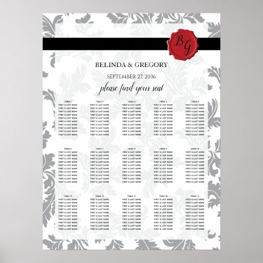 Elegant Pattern & Wax Seal Wedding Seding Chart Poster (Voorkant)