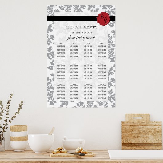 Elegant Pattern & Wax Seal Wedding Seding Chart Poster (Keuken)