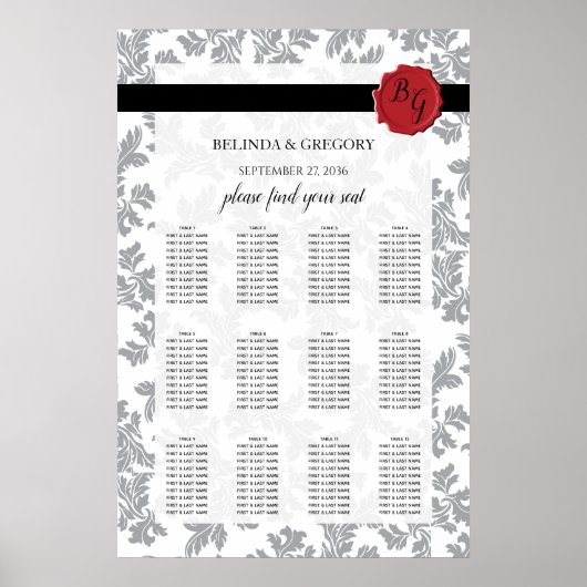 Elegant Pattern & Wax Seal Wedding Seding Chart Poster (Voorkant)