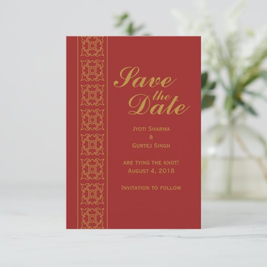 Elegant Patterned Indian Save the Date (Staand voorkant)