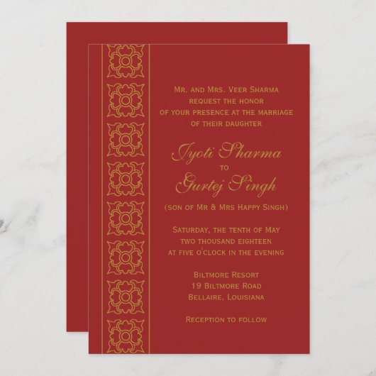 Elegant Patterned Indian Wedding Kaart (Voorkant / Achterkant)