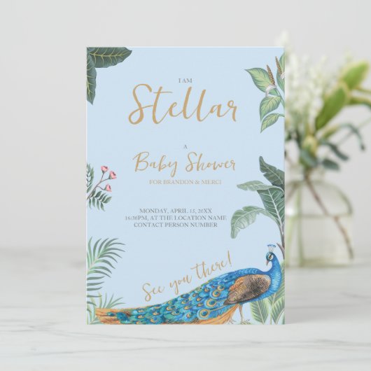 Elegant pauw baby shower kaart (Staand voorkant)