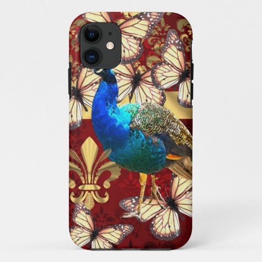 Elegant  pauw en rode vogel Case-Mate iPhone case (Achterkant)