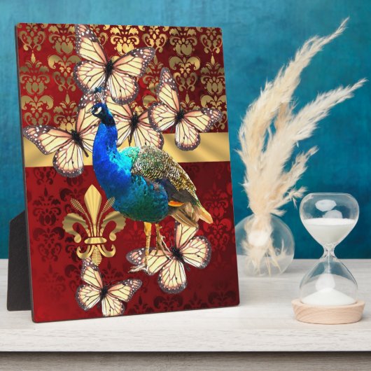 Elegant pauw en rode vogel fotoplaat (Zijkant)