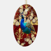 Elegant  pauw en rode vogel keramisch ornament (Rechts)