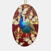 Elegant  pauw en rode vogel keramisch ornament (Links)