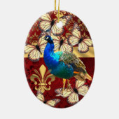 Elegant  pauw en rode vogel keramisch ornament (Achterkant)