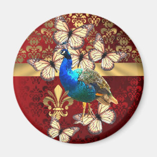 Elegant  pauw en rode vogel magneet
