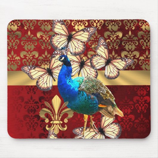 Elegant pauw en rode vogel muismat (Voorkant)