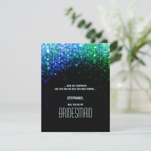 Elegant pauw kleur bokeh bruiloft bridesmaid kaart (Staand voorkant)