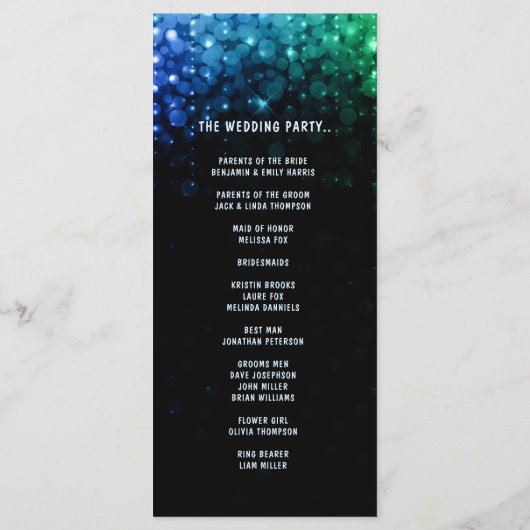 Elegant pauw kleurenlicht voor bruiloft programmakaart (Achterkant)