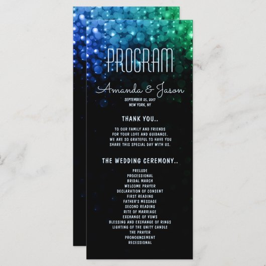 Elegant pauw kleurenlicht voor bruiloft programmakaart (Voorkant / Achterkant)